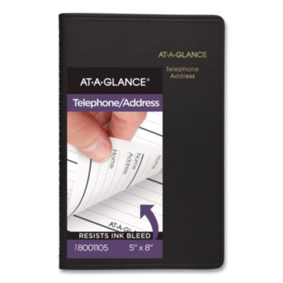Telephone/Address Book, 4.78 x 8, Black Simulated Leather, 100 Sheets