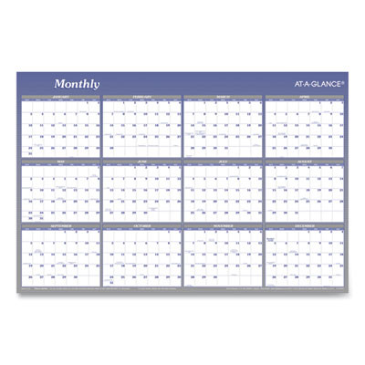 Vertical/Horizontal Erasable Quarterly/Monthly Wall Planner, 24 x 36, White/Blue Sheets, 12-Month (Jan To Dec): 2026