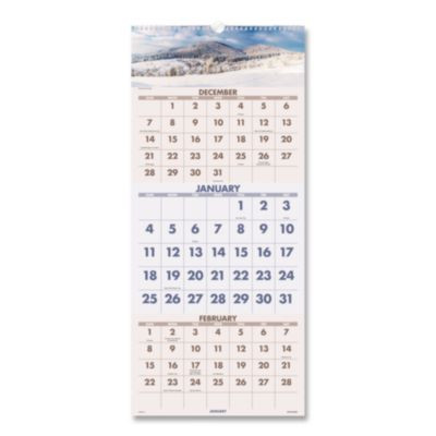 Scenic Three-Month Wall Calendar, Landscape Photography, 12 x 27, White Sheets, 14-Month: Dec 2025 To Jan 2027
