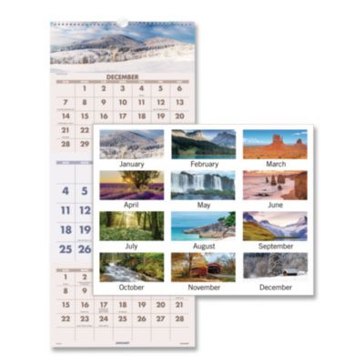 Scenic Three-Month Wall Calendar, Landscape Photography, 12 x 27, White Sheets, 14-Month: Dec 2025 To Jan 2027