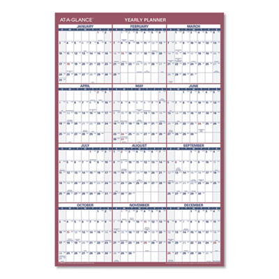 Vertical/Horizontal Wall Calendar, 24 x 36, White/Blue/Red Sheets, 12-Month (Jan To Dec): 2026