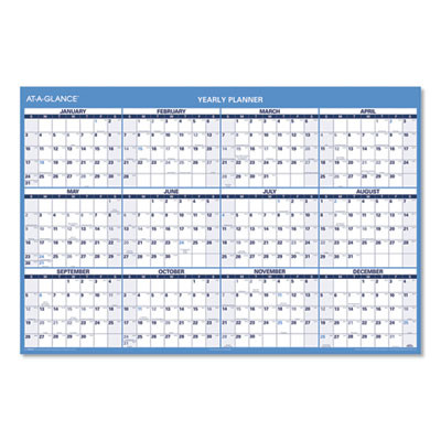 Horizontal Reversible/Erasable Wall Planner, 48 x 32, White/Blue Sheets, 12-Month (Jan To Dec): 2026
