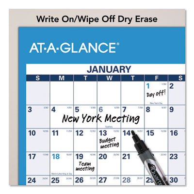 Horizontal Reversible/Erasable Wall Planner, 48 x 32, White/Blue Sheets, 12-Month (Jan To Dec): 2026