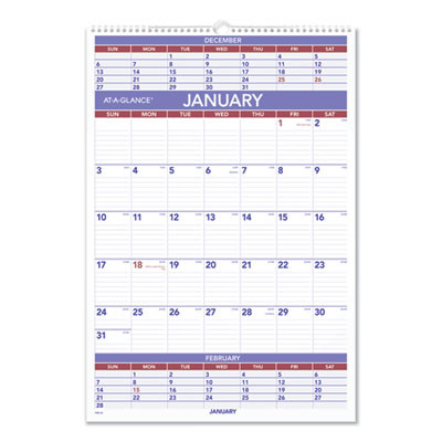 Three-Month Wall Calendar, 15.5 x 22.75, White Sheets, 12-Month (Jan To Dec): 2026