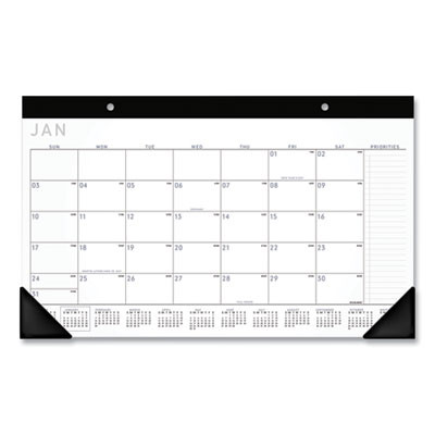 Contemporary Monthly Desk Pad, 18 x 11, White Sheets, Black Binding/Corners,12-Month (Jan To Dec): 2026