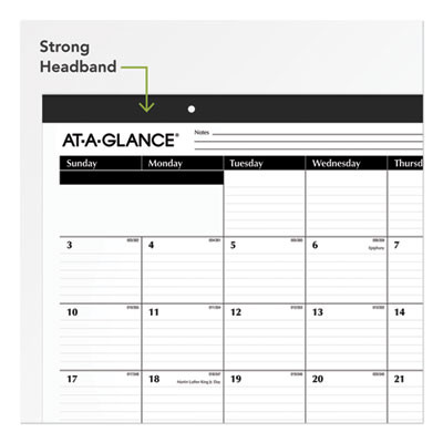 Ruled Desk Pad, 22 x 17, White Sheets, Black Binding, Black Corners, 12-Month (Jan To Dec): 2026