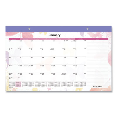 Watercolors Monthly Desk Pad Calendar, Butterfly Artwork, 17.75 x 11, White Sheets, Purple Binding, 12-Month (Jan-Dec): 2026