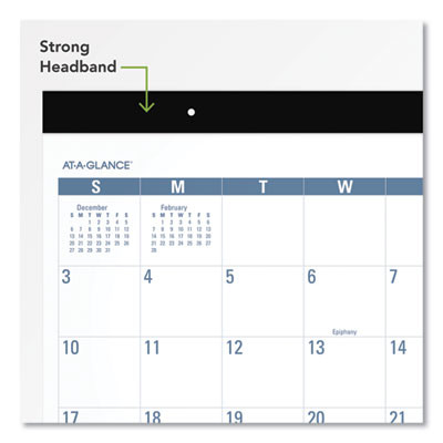 Easy-To-Read Monthly Desk Pad, 22 x 17, White/Blue Sheets, Black Binding, Clear Corners, 12-Month (Jan To Dec): 2026