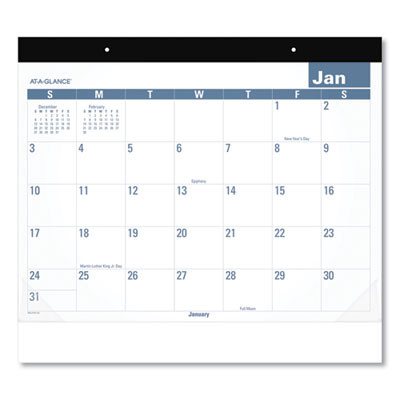 Easy-To-Read Monthly Desk Pad, 22 x 17, White/Blue Sheets, Black Binding, Clear Corners, 12-Month (Jan To Dec): 2026