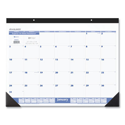 Desk Pad, 22 x 17, White Sheets, Black Binding, Black Corners, 12-Month (Jan To Dec): 2026