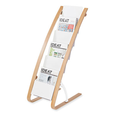 Literature Floor Display Rack, 19.68 x 13.38 x 36.61, White/Woodgrain