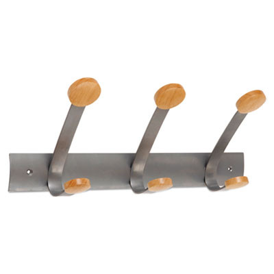 Wooden Coat Hook, Three Wood Peg Wall Rack, Brown/Silver, 45 Lb Capacity