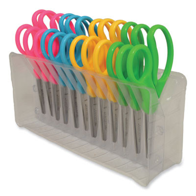 For Kids Scissors Teacher's Pack, Pointed Tip, 5" Long, 1.75" Cut Length, Straight Assorted Color Handles, 12/Pack