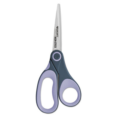 Non-Stick Titanium Bonded Scissors, 8" Long, 3.25" Cut Length, Straight Gray/Purple Handle