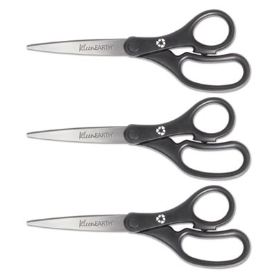 Kleenearth Basic Plastic Handle Scissors, 8" Long, 3.25" Cut Length, Straight Black Handle, 3/Pack