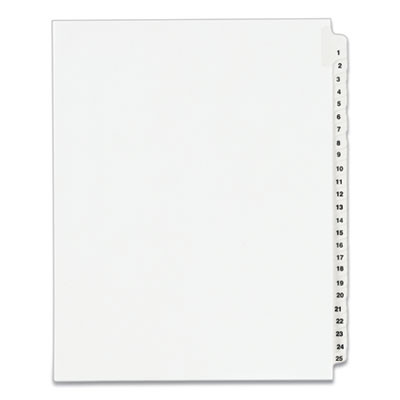 Preprinted Legal Exhibit Side Tab Index Dividers, Avery Style, 25-Tab, 1 To 25, 11 X 8.5, White, 1 Set, (1330)