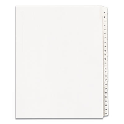 Preprinted Legal Exhibit Side Tab Index Dividers, Allstate Style, 25-Tab, 1 To 25, 11 X 8.5, White, 1 Set, (1701)