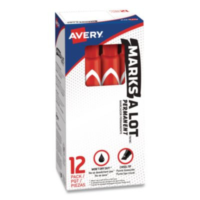 Marks A Lot Large Desk-Style Permanent Marker, Broad Chisel Tip, Red, Dozen