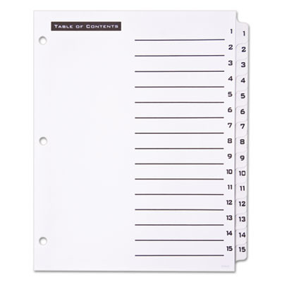 Table 'n Tabs Dividers, 15-Tab, 1 To 15, 11 x 8.5, White, White Tabs, 1 Set