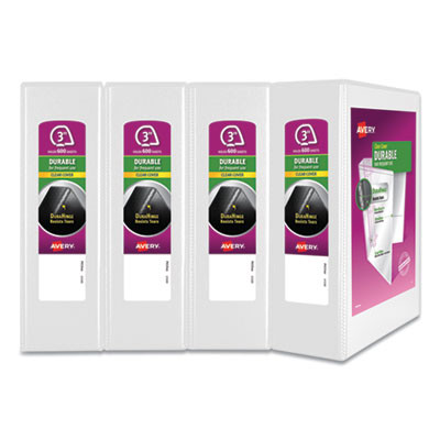 Durable View Binder With Durahinge And Slant Rings, 3 Rings, 3" Capacity, 11 X 8.5, White, 4/Pack