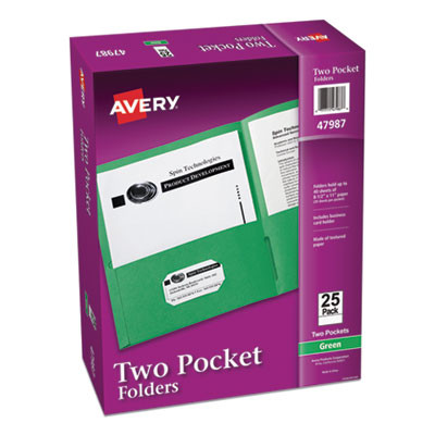 Two-Pocket Folder, Accommodates (40) 11 x 8.5 Sheets, Green, 25/Box