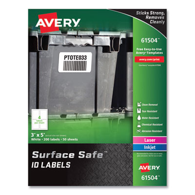 Surface Safe Id Labels, 3 x 5, White, 4/Sheet, 50 Sheets/Box
