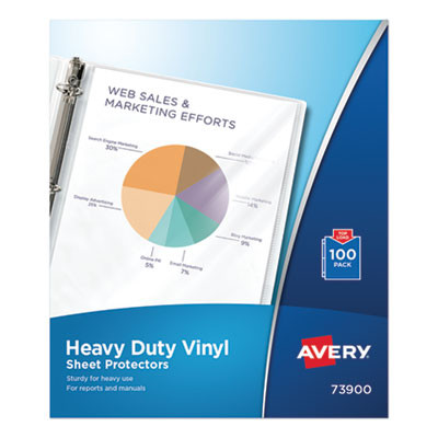 Heavy Duty Vinyl Sheet Protector Value Pack, Side: 3-Hole Punched, Top Load 8.5 x 11 Insert, Clear Front, 100/Box