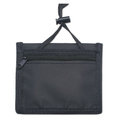 Id Badge Holders With Convention Neck Pouch, Horizontal, Black/Clear 5" x 4.25" Holder, 2.75" x 4" Insert, 48" Cord, 12/Pack