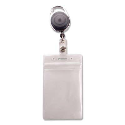 Resealable Badge Holder Combo Pack With Badge Reel, 30" Cord, Vertical, Frost 2.68" x 5" Holder, 2.38" x 3.75" Insert, 10/Pk