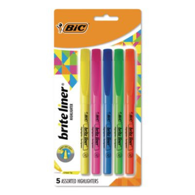 Brite Liner Highlighter, Assorted Ink Colors, Chisel Tip, Assorted Barrel Colors, 5/Set