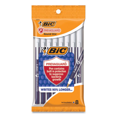 Prevaguard Round Stic Ballpoint Pen, Stick, Medium 1 Mm, Blue Ink, Blue Barrel, 8/Pack