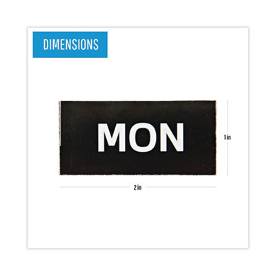 Heavy-Duty Board Magnet Labels, Days Of The Week (Monday-Sunday), 1" Tall, White Characters, Black Background, 7/Pack