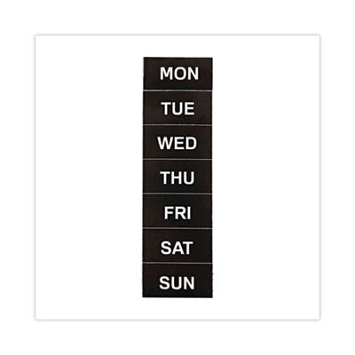 Heavy-Duty Board Magnet Labels, Days Of The Week (Monday-Sunday), 1" Tall, White Characters, Black Background, 7/Pack