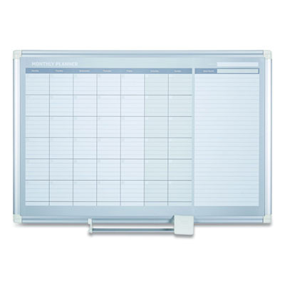 Magnetic Dry Erase Calendar Board, Monthly Planning/Scheduling, 48" x 36", White Surface, Satin Aluminum Frame