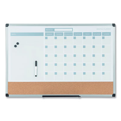 3-In-1 Calendar Planner, Monthly Planning/Scheduling Calendar, 36" x 24", White Surface, Satin Aluminum Frame