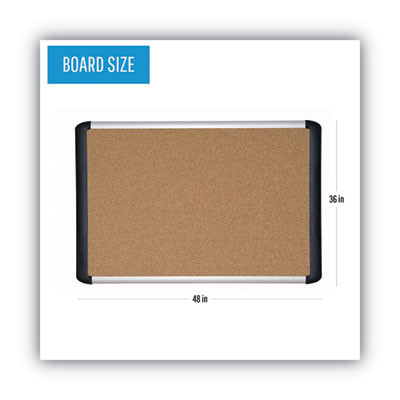 Tech Cork Board, 48" x 36", Tan Surface, Silver/Black Aluminum Frame