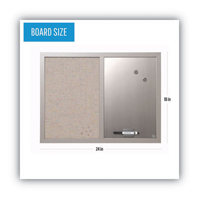 Designer Fabric Bulletin Board, Combo Magnetic Dry Erase/Bulletin, 24" x 18", Multicolor/Gray Surface, Gray Fiberboard Frame