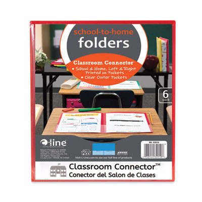 Classroom Connector Folders, Accommodates 11 x 8.5 Sheets, Clear/Assorted Colors, 6/Pack