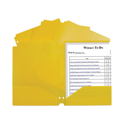 Two-Pocket Heavyweight Poly Portfolio Folder With Three-Hole Punch, Accommodates 11 x 8.5 Sheets, Yellow, 25/Box