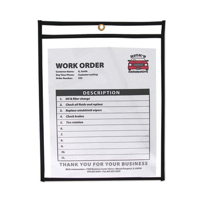 Stitched Shop Ticket Holders, Super Heavy-Duty, Top Load 9 x 12 Insert, Clear Front, Black Border, 25/Box