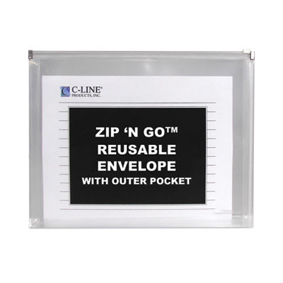 Zip 'n Go Reusable Envelope With Outer Pocket, 1" Capacity, 2 Sections, 10 X 13, Clear, 3/Pack