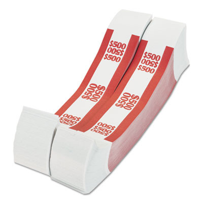 Currency Straps, Self-Adhesive, Fives, $500 Strap, Red/White, 1,000/Pack