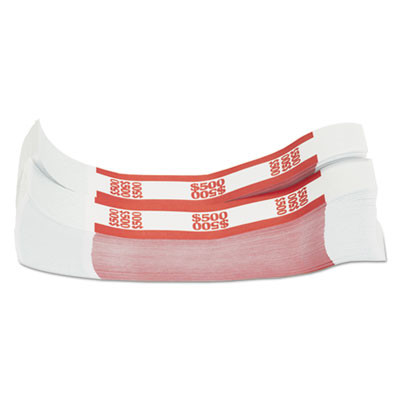 Currency Straps, Self-Adhesive, Fives, $500 Strap, Red/White, 1,000/Pack