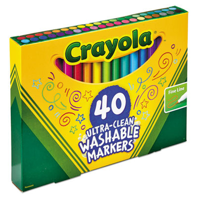 Ultra-Clean Washable Markers, Fine Bullet Tip, Assorted Colors, 40/Set