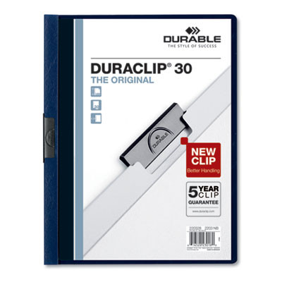 Duraclip Report Cover, Clip Fastener, 8.5 X 11, Clear/Navy, 25/Box