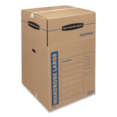 Smoothmove Wardrobe Box, Regular Slotted Container (Rsc), 24" x 24" x 40", Brown/Blue, 3/Carton