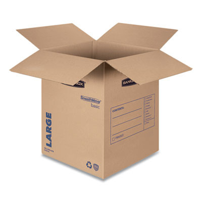 Smoothmove Basic Moving Boxes, Regular Slotted Container (Rsc), Large, 18" x 18" x 24", Brown/Blue, 15/Carton
