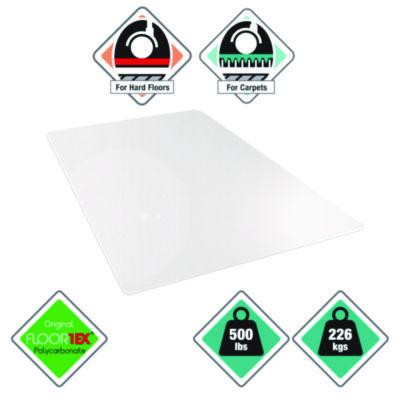 Cleartex Megamat Heavy-Duty Polycarbonate Mats For Flat To Plush Pile Carpeted And Hard Floors, Rectangular, 46" x 60", Clear