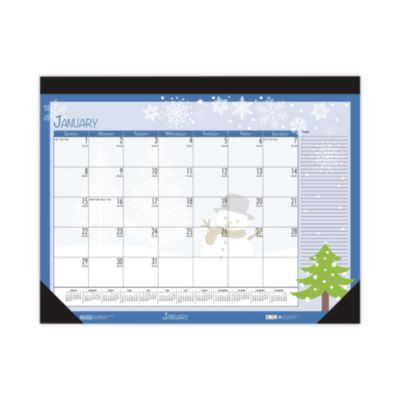 Recycled Desk Pad Calendar, Illustrated Seasons Artwork, 18.5 x 13, Black Binding/Corners,12-Month (Jan To Dec): 2026