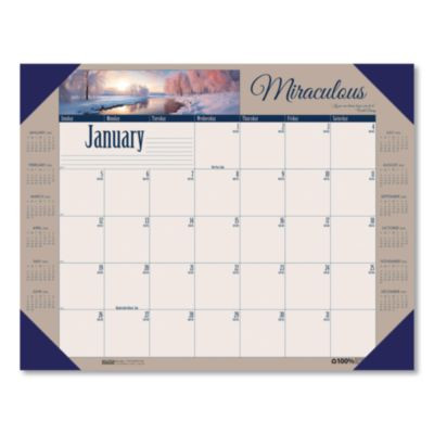 Earthscapes Recycled Monthly Desk Pad Calendar, Motivational Photos, 22 x 17, Blue Binding/Corners, 12-Month (Jan-Dec): 2026